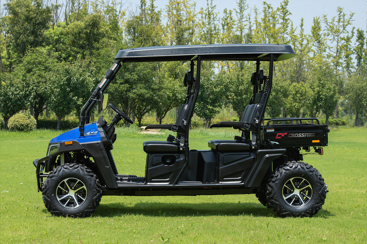 Crossfire E10 Crew Blue – Affordable 4-Seat Electric UTV Side-by-Side for Worksites , Mining & Farms