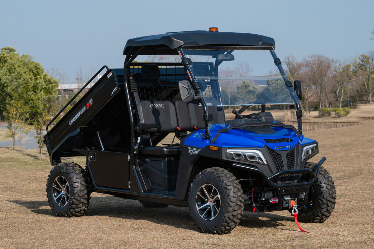 Crossfire E10 Cargo LWB Blue – Extended Tray Electric 4WD UTV for Worksites, Mining sites & Farms